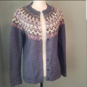 Christopher & Banks Blue Cardigan with Multicolor Fair Isle Pattern